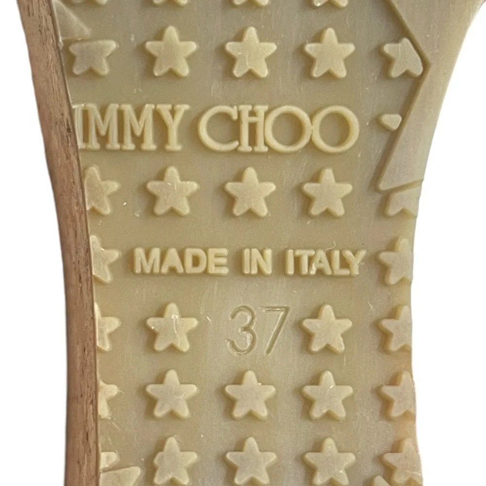 JIMMY CHOO Open Toe Platform Wedge Sandals Leather‎ Cork Size 7/ 37